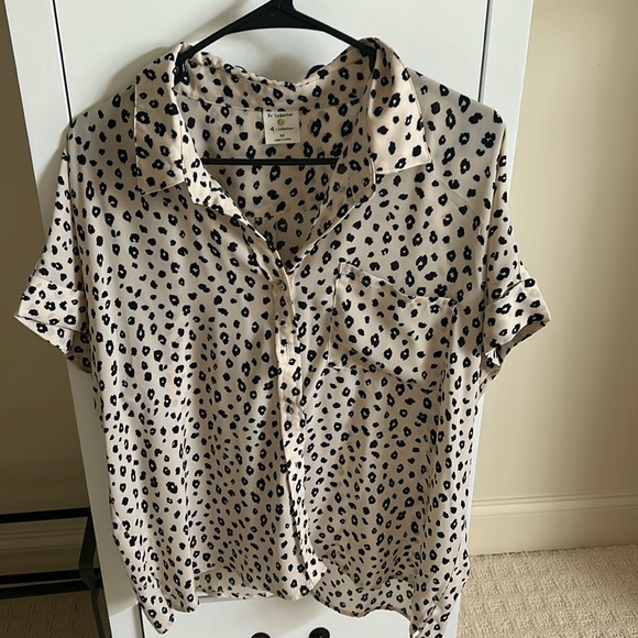 Tied Button Up Leopard V-Neck Blouse